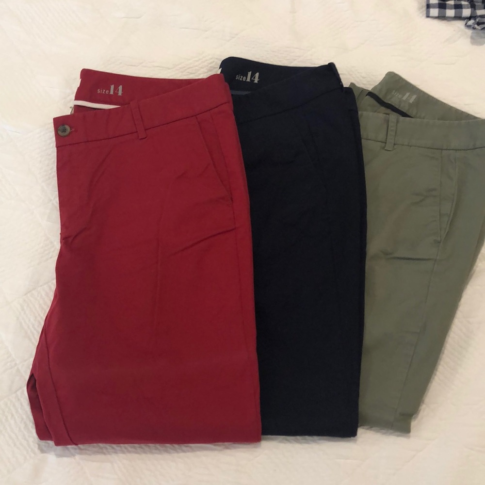 J Crew Frankie Army Green Navy and Red pant